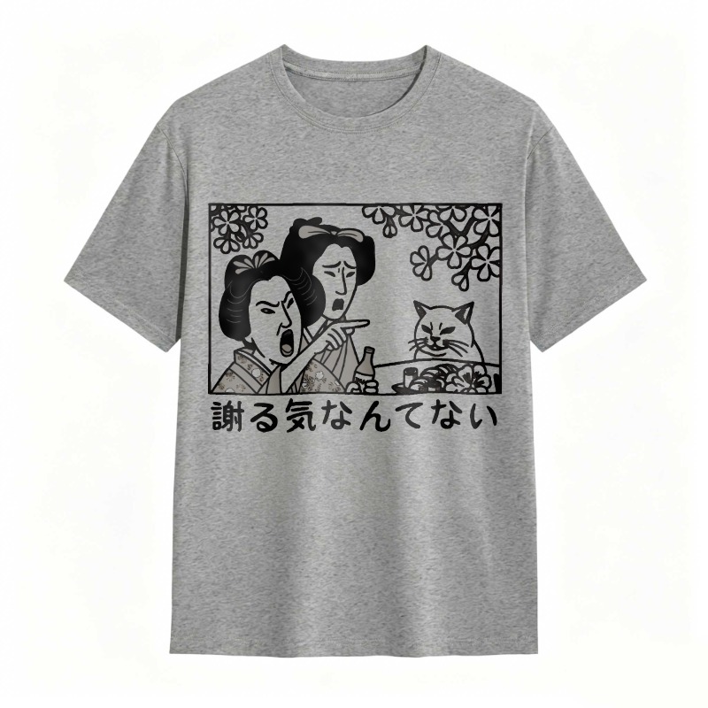Two Women And Cat With Flowers tshirt 100% cotton