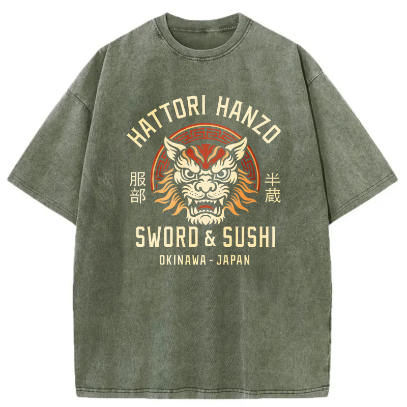 Hattori Hanzo Sword And Sushi Okinawa Japan tshirt 100% cotton
