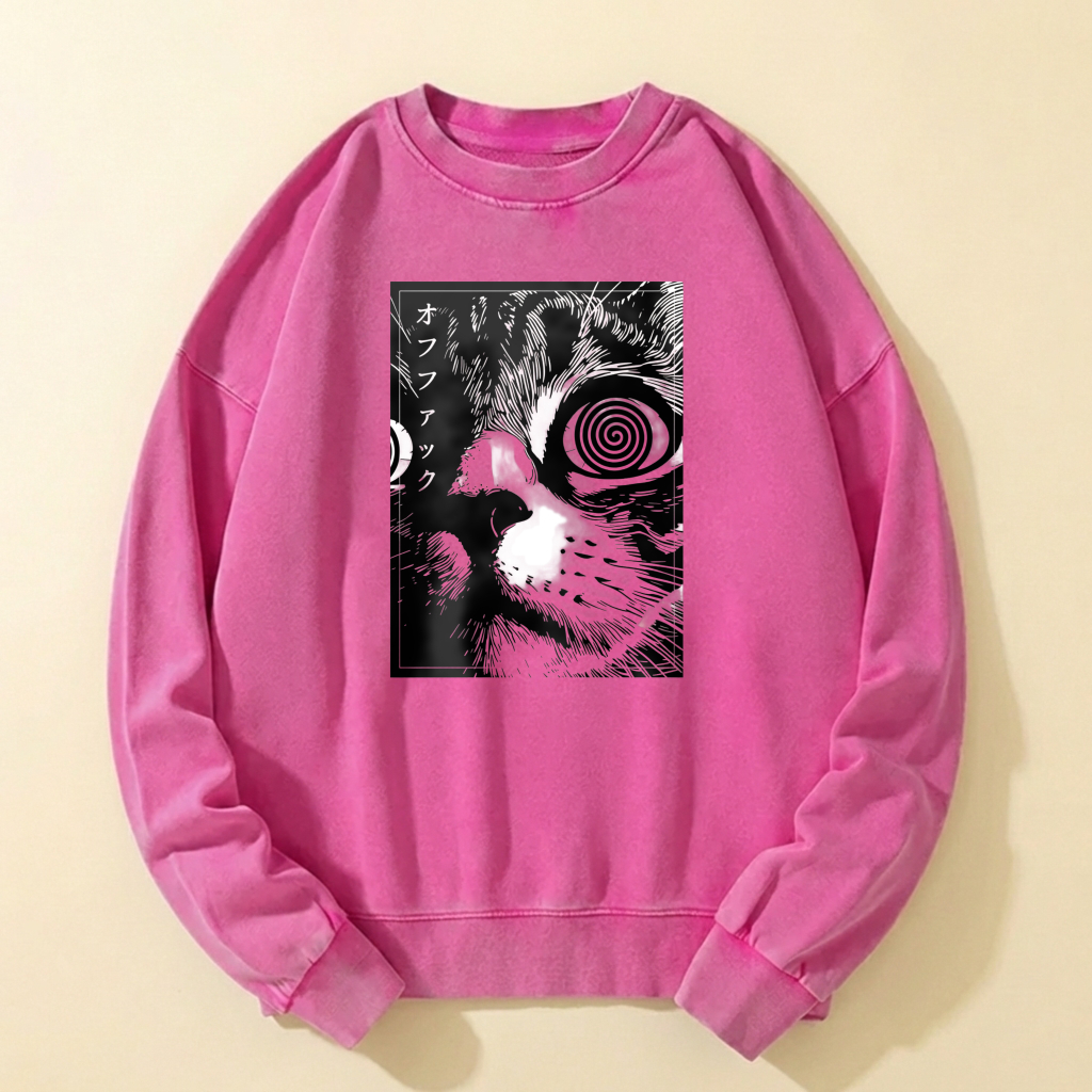 Black Cat Spiral Eye Graphic Sweatshirt Unisex Crewneck Long Sleeve Casual Top