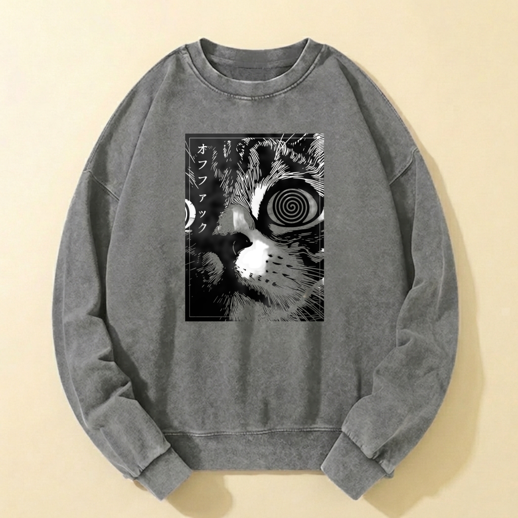 Black Cat Spiral Eye Graphic Sweatshirt Unisex Crewneck Long Sleeve Casual Top