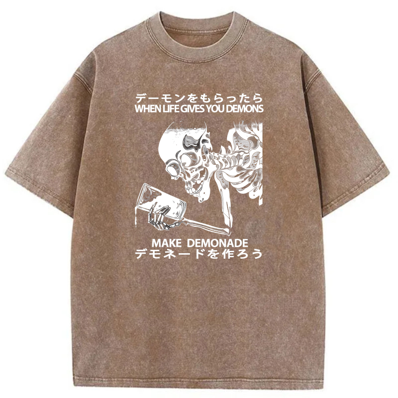 Demon Skeleton Making Lemonade With Text tshirt 100% cotton