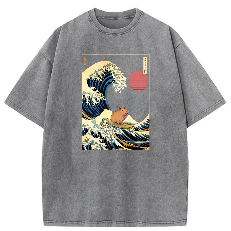 Wave Surfer Hamster Sunset Ocean Art tshirt 100% cotton