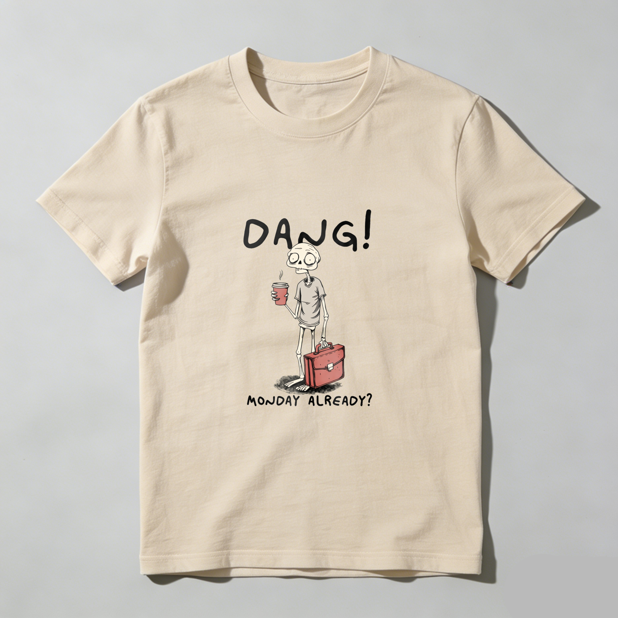Dang Skeleton Holding Coffee And Suitcase Monday Already tshirt 100% cotton