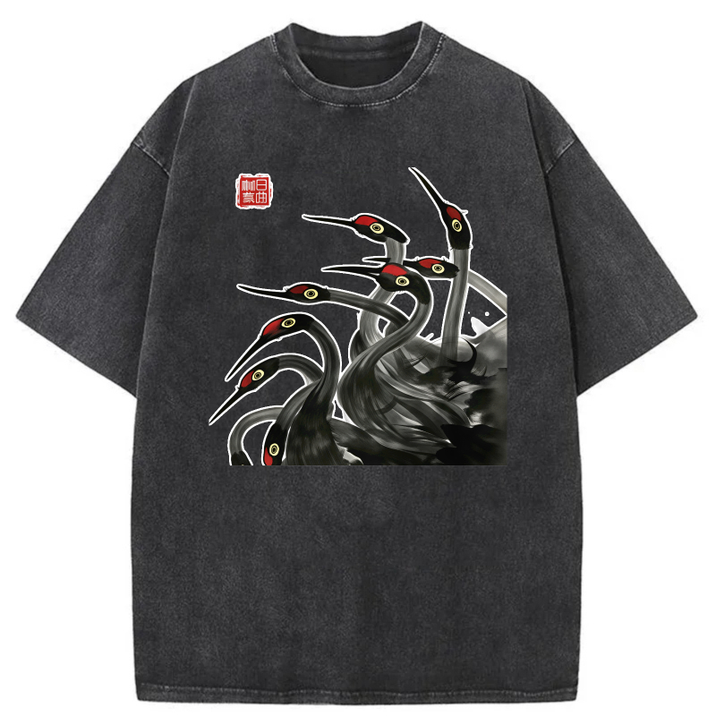 Black Birds With Red Eyes And Long Necks tshirt 100% cotton