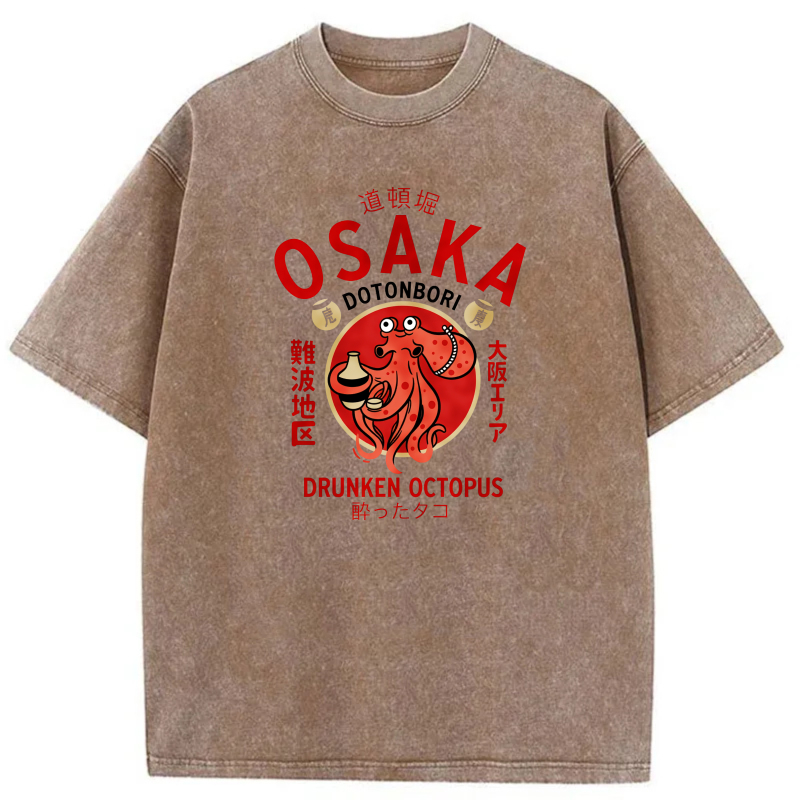 Osaka Dotonbori Drunken Octopus Pattern tshirt 100% cotton