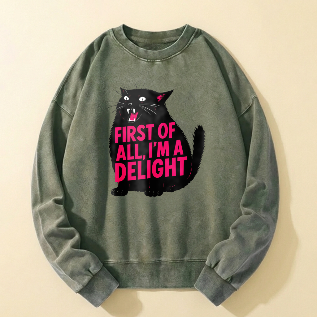 Black Cat Sweatshirt First Of All Im A Delight Graphic Crewneck Pullover Fashion Casual Top For Women And Men