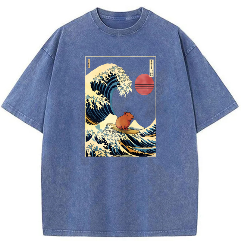 Wave Surfer Hamster Sunset Ocean Art tshirt 100% cotton