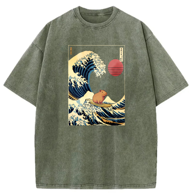 Wave Surfer Hamster Sunset Ocean Art tshirt 100% cotton