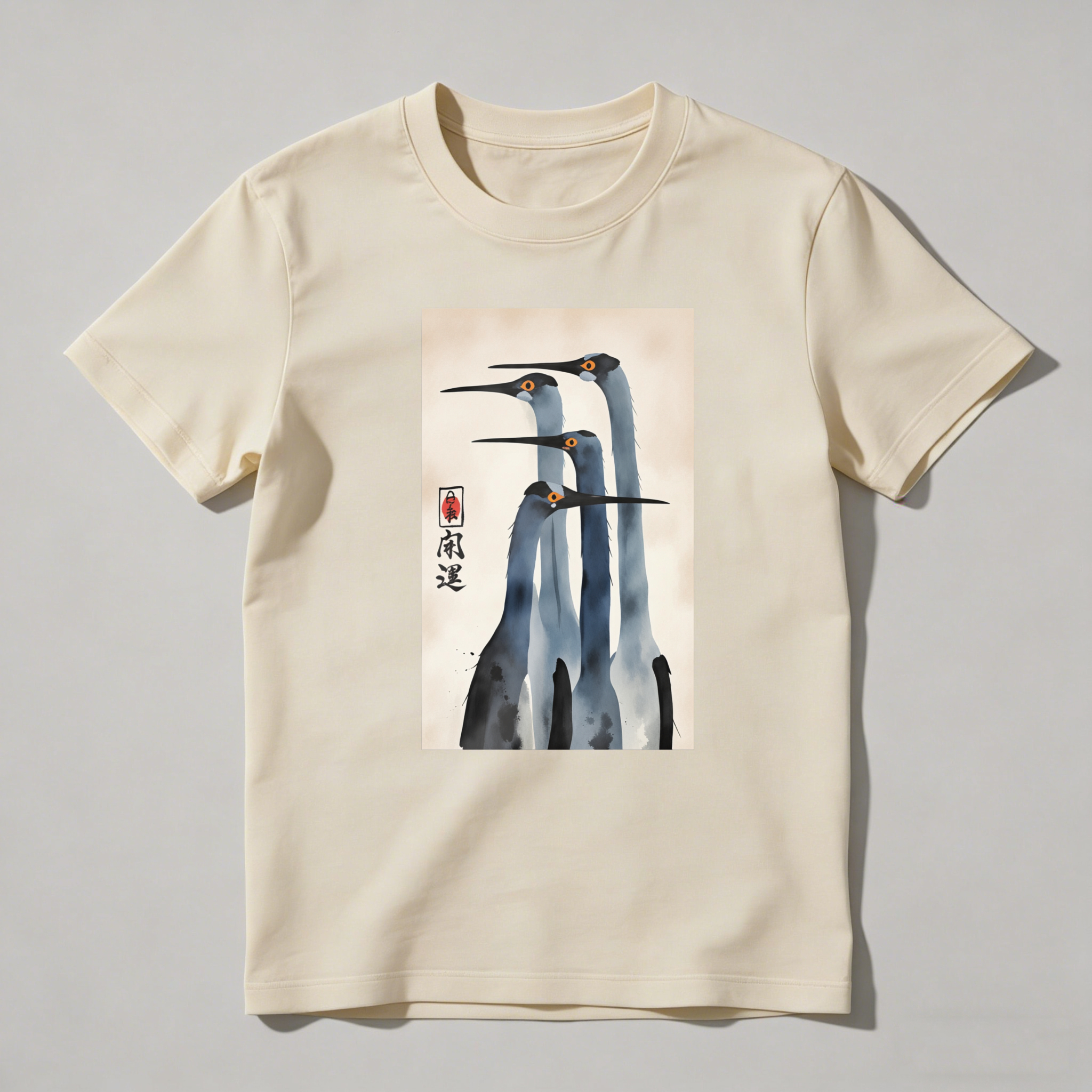 Three Cranes Standing Together In Harmony tshirt 100% cotton