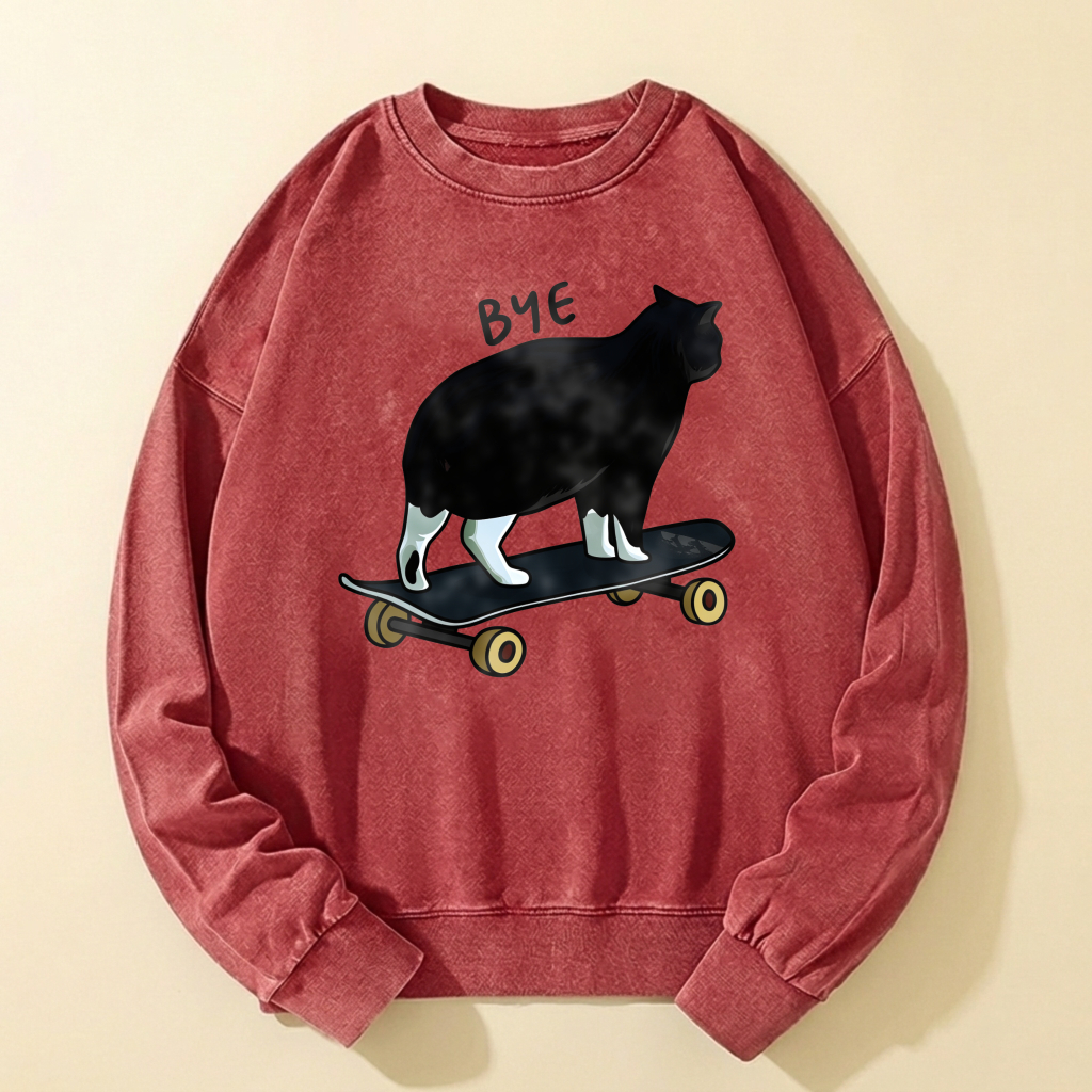 Cute Cat On Skateboard Graphic Sweatshirt For Men And Women Casual Fashion Long Sleeve Pullover Top