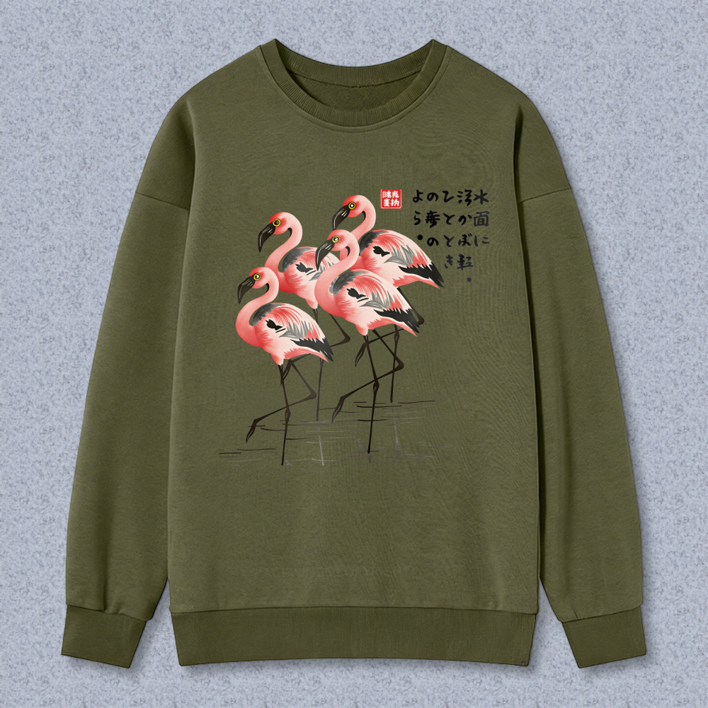 Flamingo Print Crewneck Sweatshirt Unisex Casual Long Sleeve Pullover Fashion Top For Men Women
