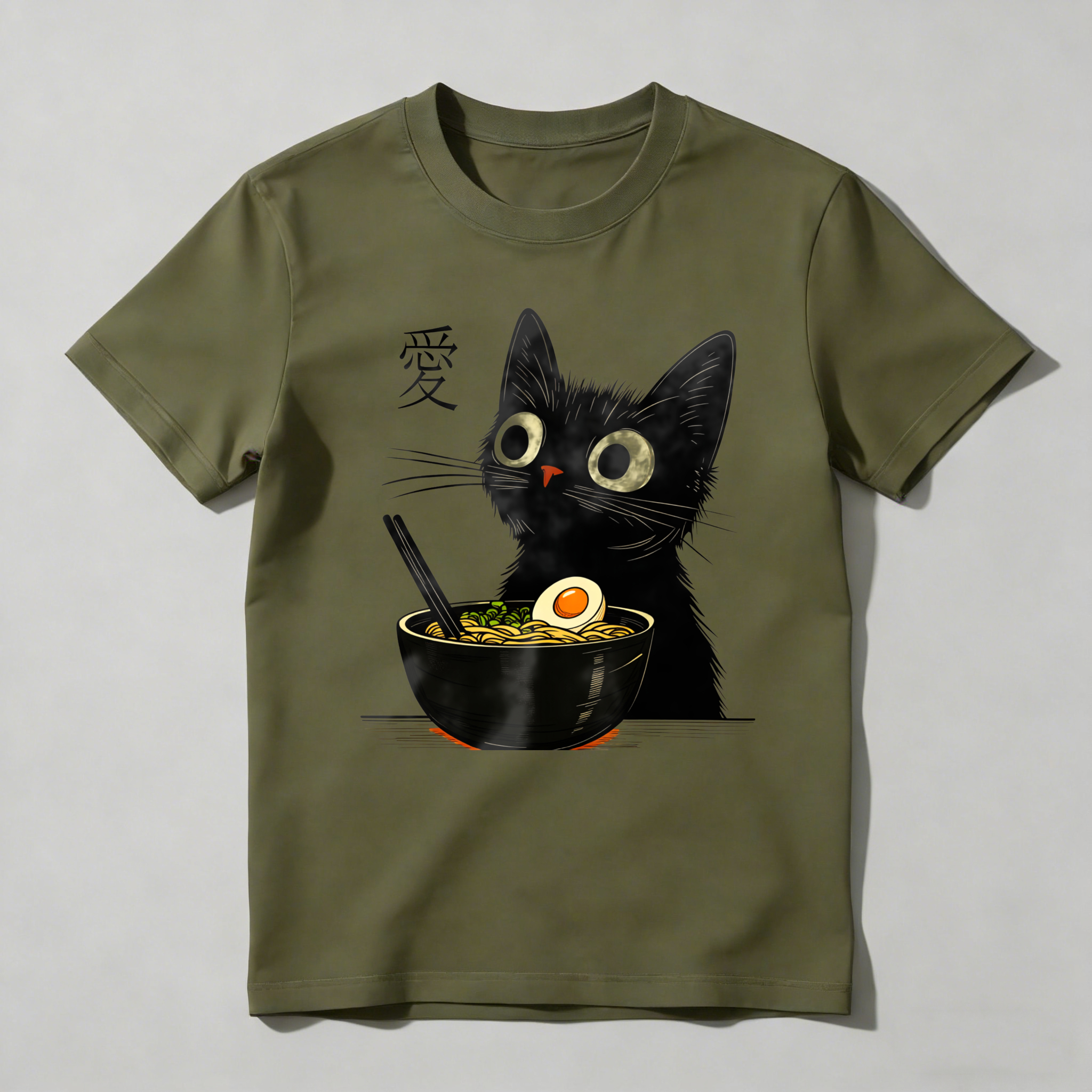 Black Cat With Ramen Bowl And Chopsticks tshirt 100% cotton