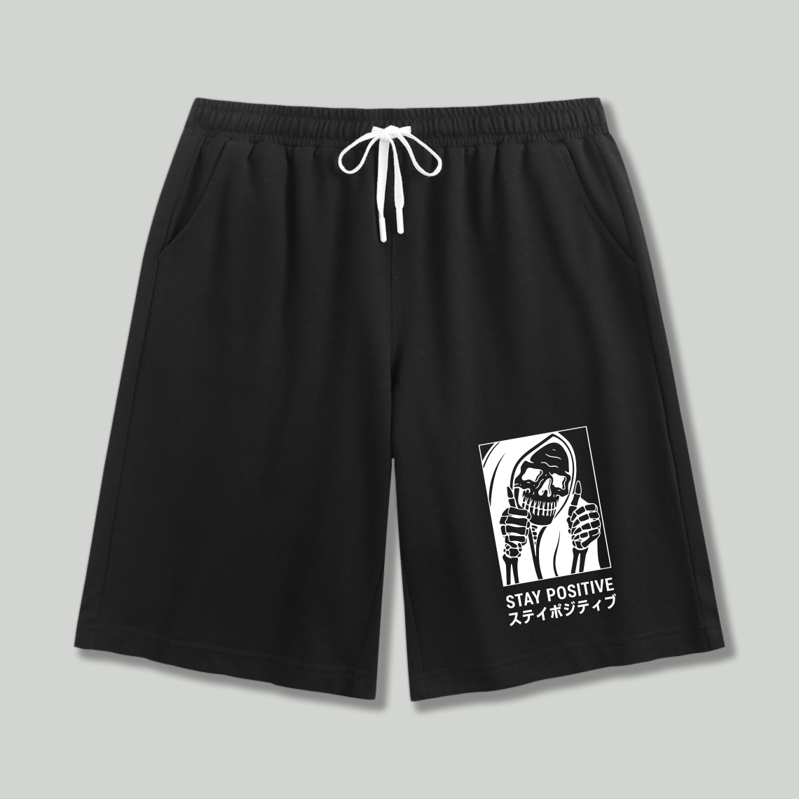 Skull With Hands On Face Stay Positive Text Shorts