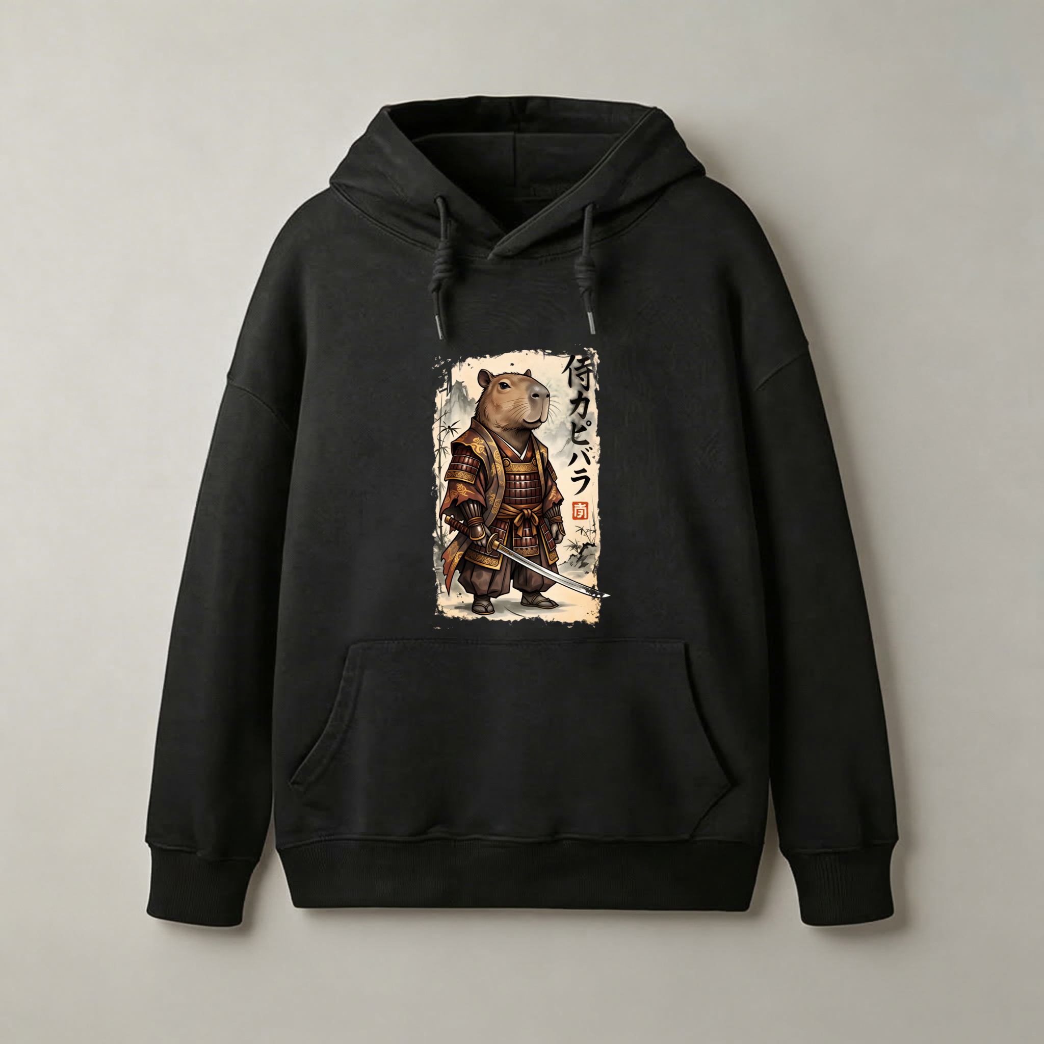 Samurai Bear Hoodie Japanese Art Animal Warrior Design Black Sweatshirt