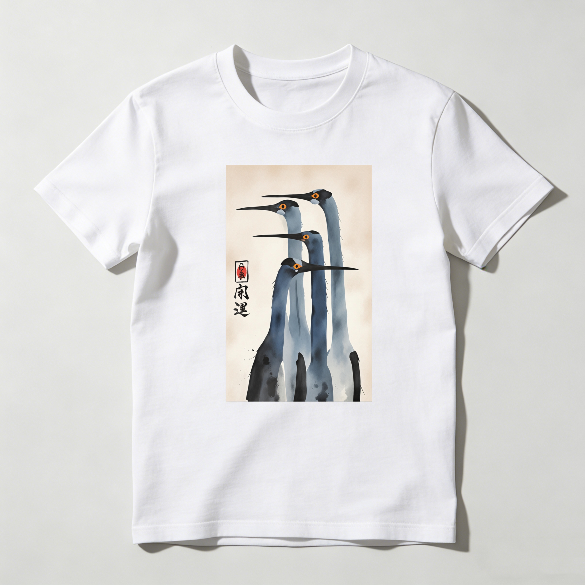 Three Cranes Standing Together In Harmony tshirt 100% cotton