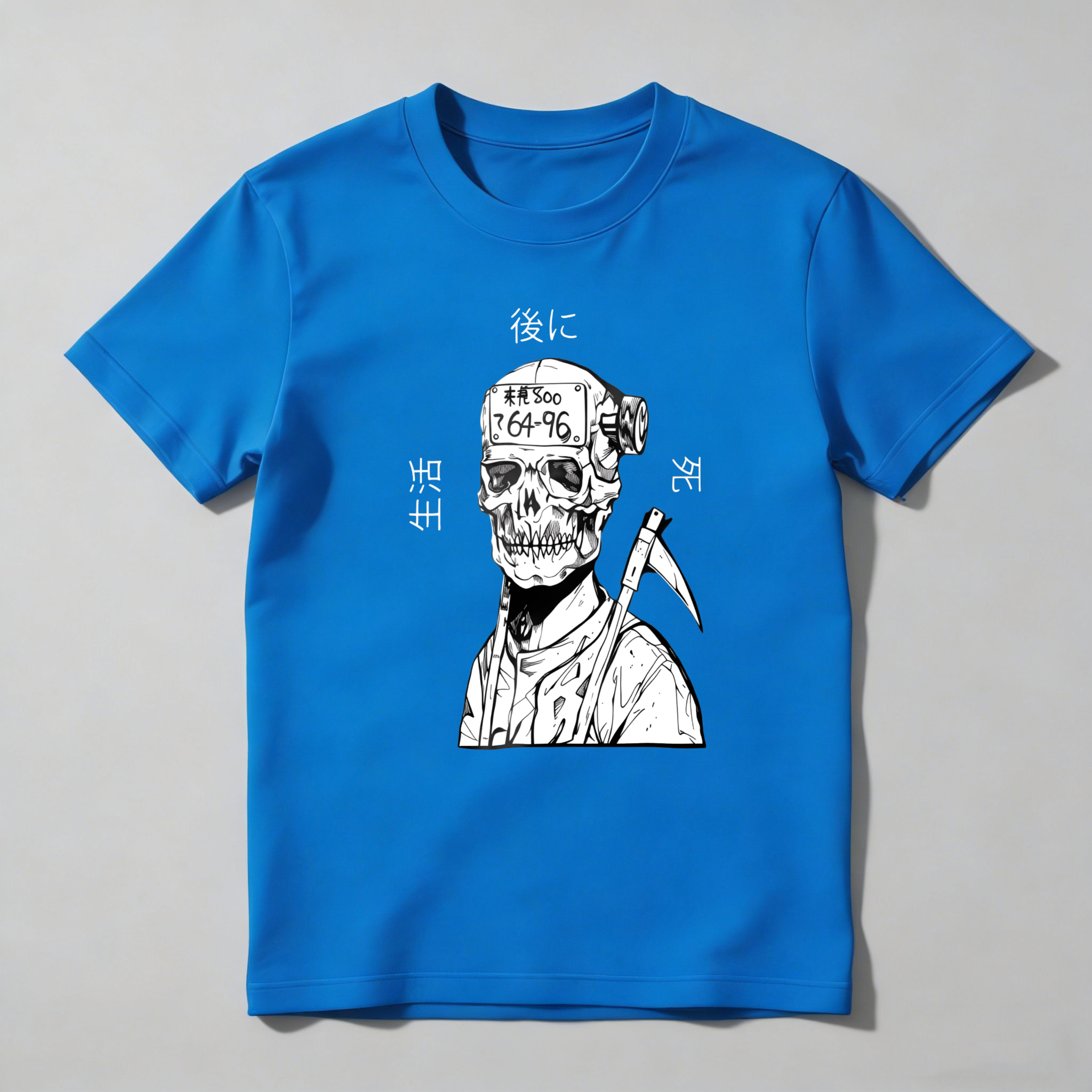 Skull With Scythe And Japanese Text tshirt 100% cotton