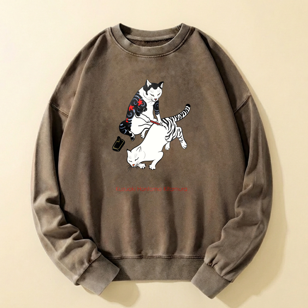 Cat And Tiger Graphic Sweatshirt Unisex Cotton Pullover Casual Top For Men Women