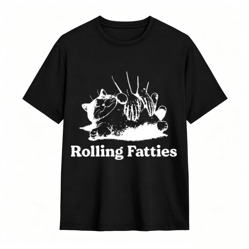 Rolling Fatties Cat Print Design tshirt 100% cotton