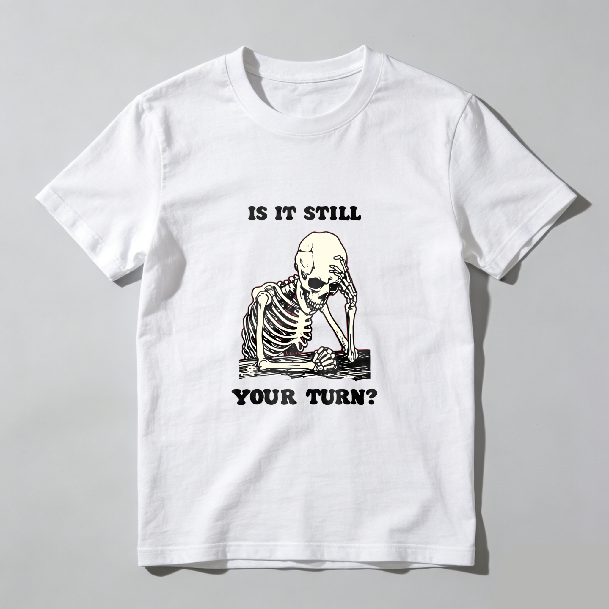 Skeleton Playing Chess With Text tshirt 100% cotton