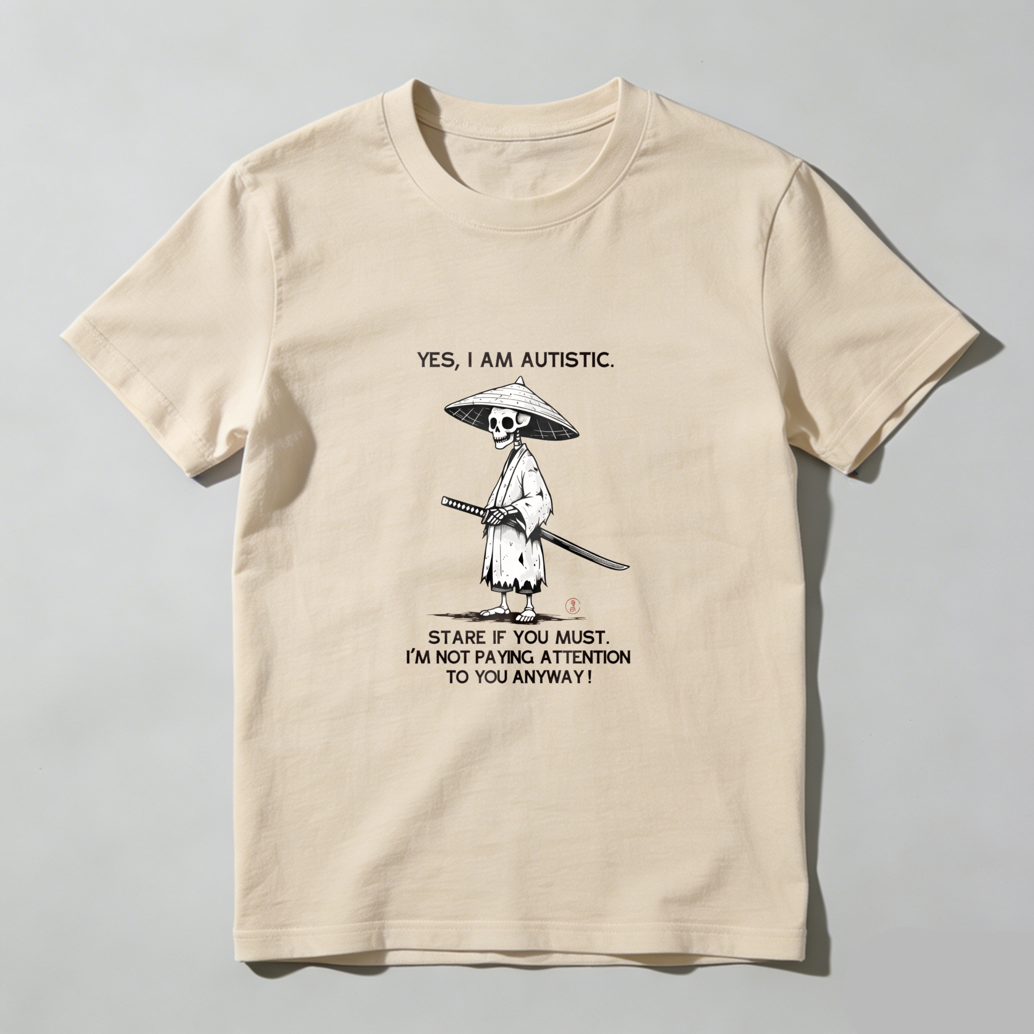 Skeleton Samurai With Umbrella And Sword tshirt 100% cotton