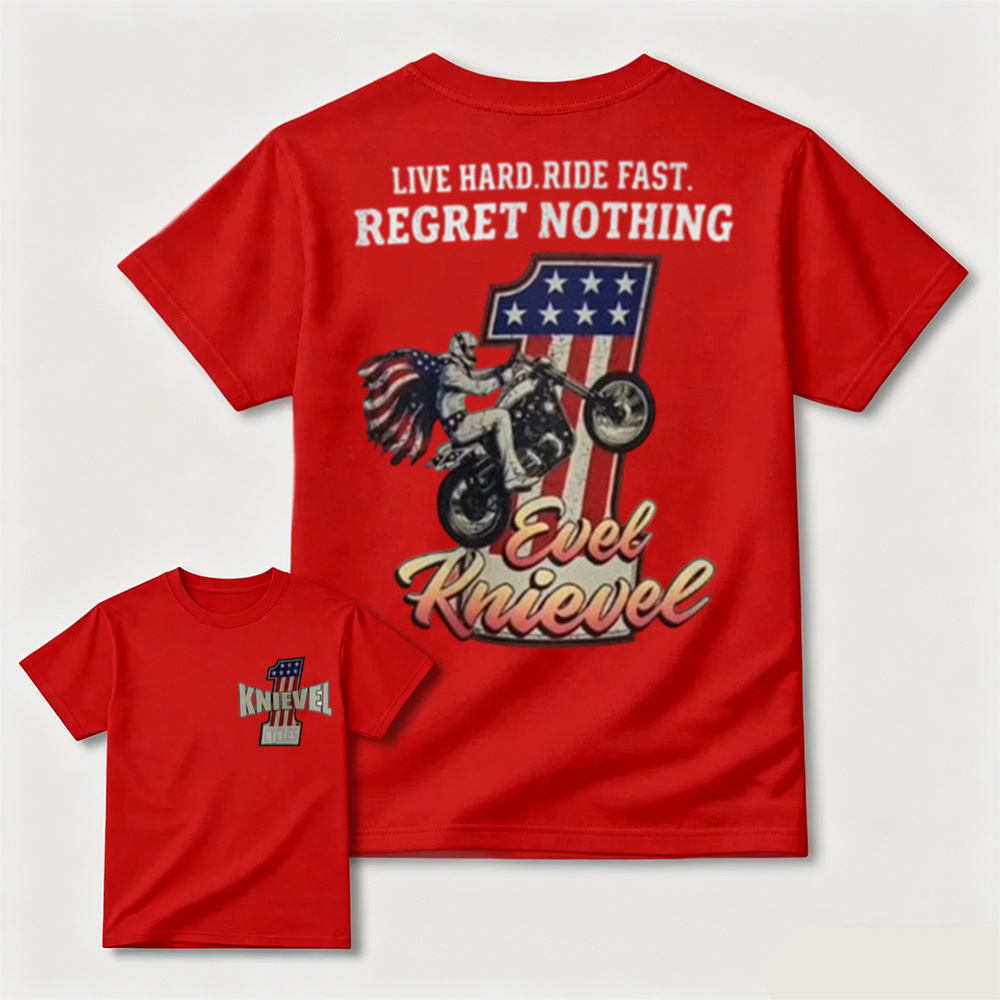 Vintage American Stunt Motorcycle Graphic Double Sided T-Shirt