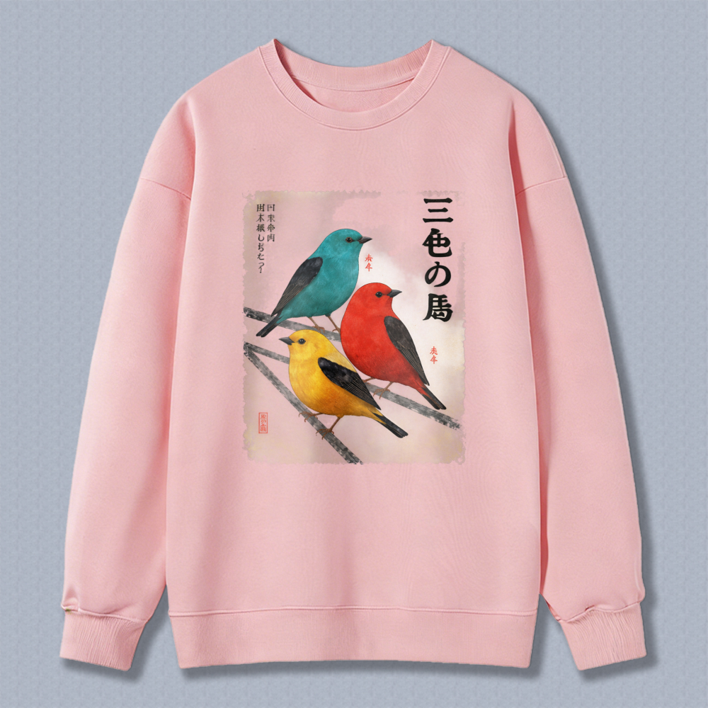 Colorful Birds Japanese Art Sweatshirt Unisex Crewneck Pullover Fashion Graphic Sweatshirt