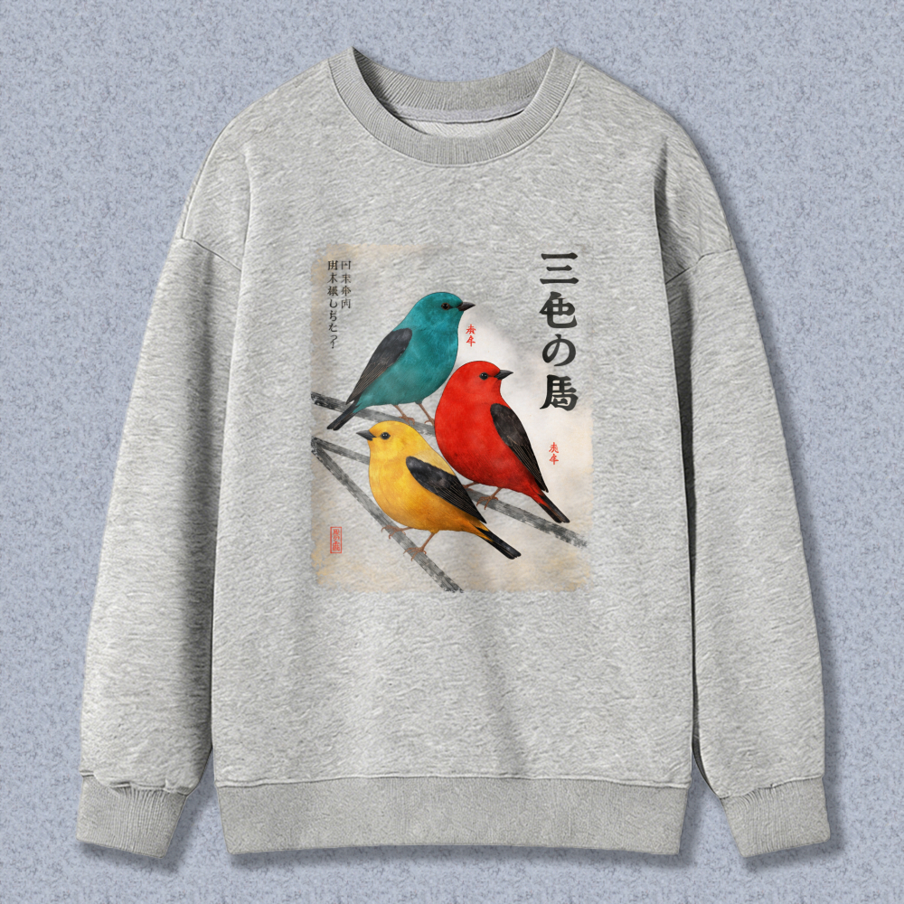 Colorful Birds Japanese Art Sweatshirt Unisex Crewneck Pullover Fashion Graphic Sweatshirt