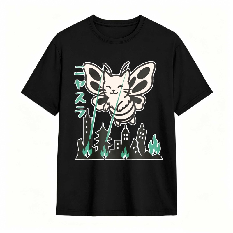 Cat Butterfly City Flames Ninja Sword tshirt 100% cotton