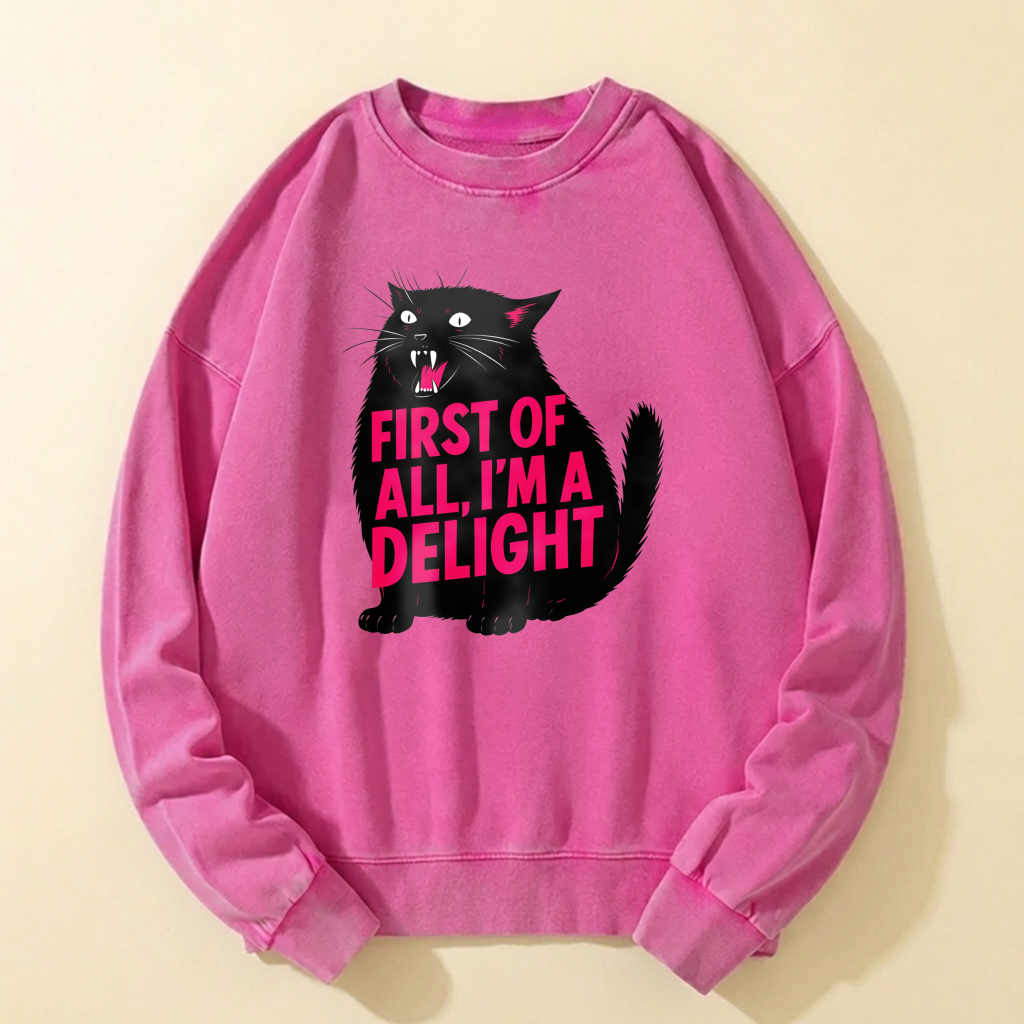Black Cat Sweatshirt First Of All Im A Delight Graphic Crewneck Pullover Fashion Casual Top For Women And Men
