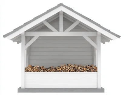 Cobertizo para leña de madera con techo a dos aguas 180x70x180 cm - blanco-gris - diseño exterior para jardín-Roomgethub