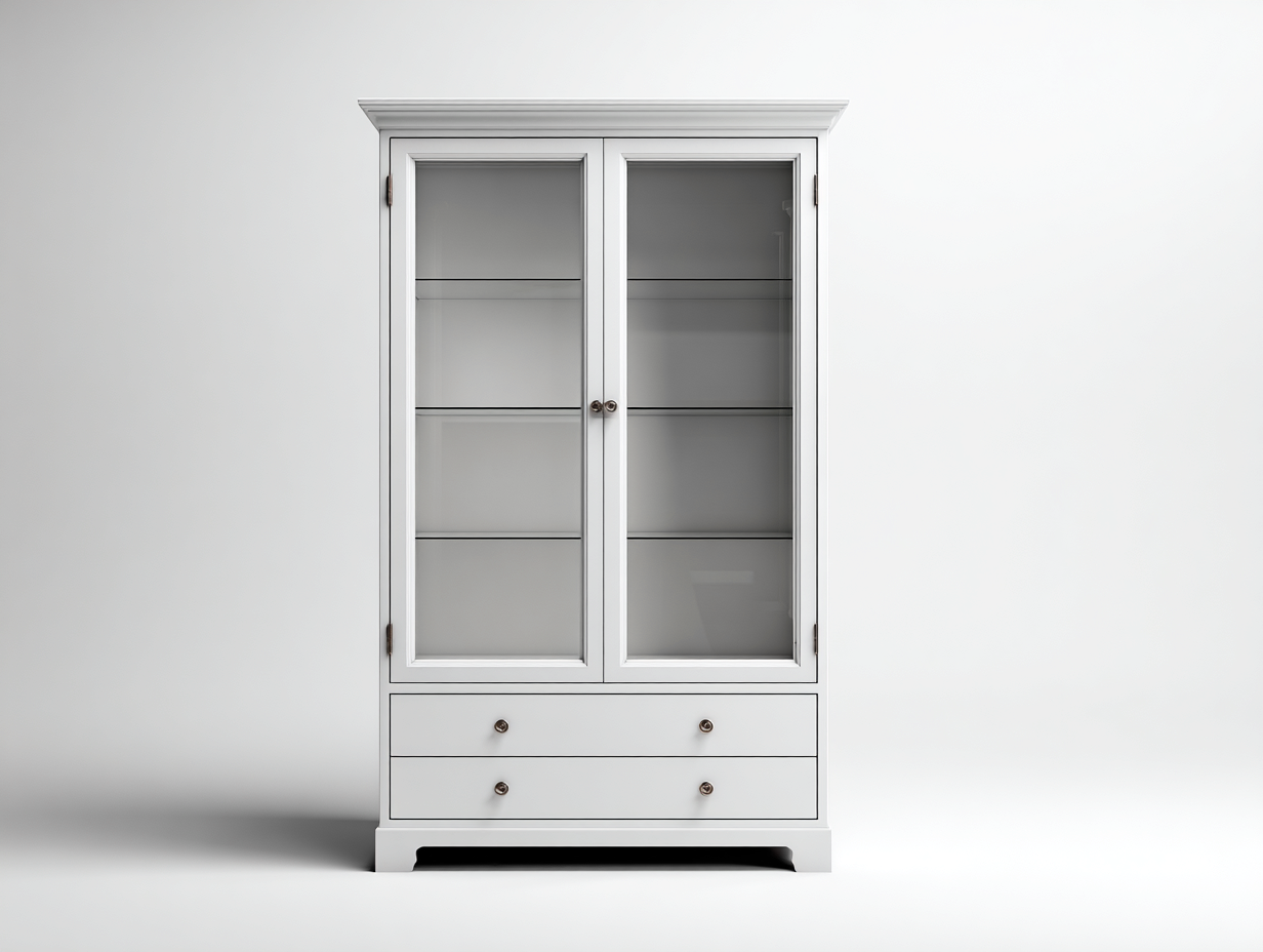 Vitrina blanca con puertas de cristal 90x40x190 cm - Estilo clásico para salón-Roomgethub