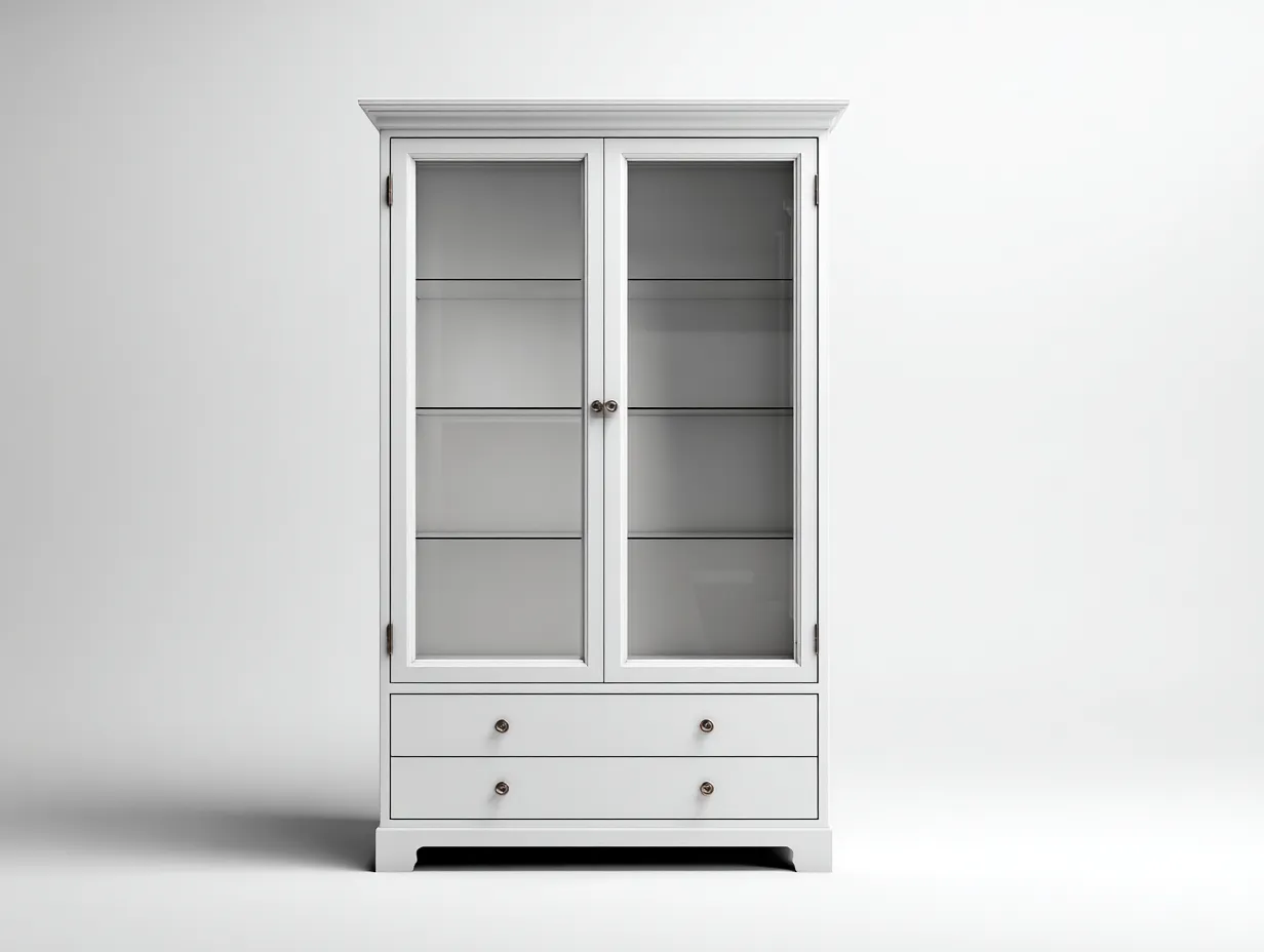 Vitrina blanca con puertas de cristal 90x40x190 cm - Estilo clásico para salón-Roomgethub