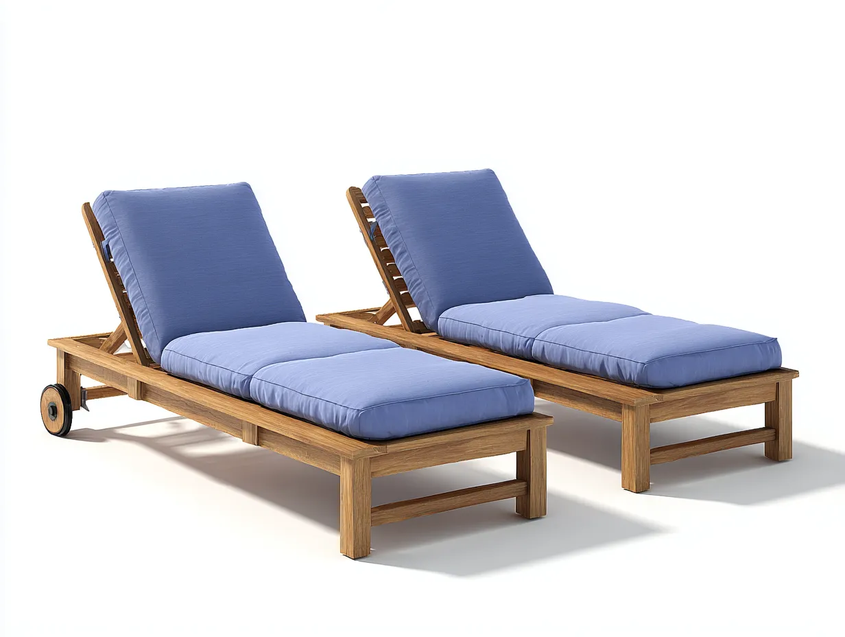 Tumbona de exterior madera 200x65x35cm - cojín azul - estilo natural-Roomgethub