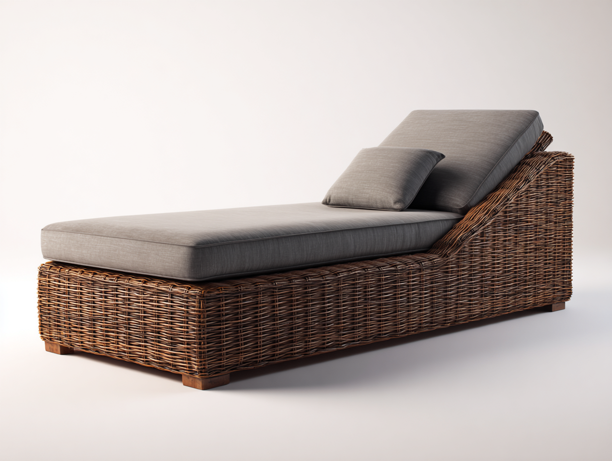 Tumbona de exterior de ratán con cojines grises 200x70x80 cm - Diseño elegante para jardín o terraza-Roomgethub