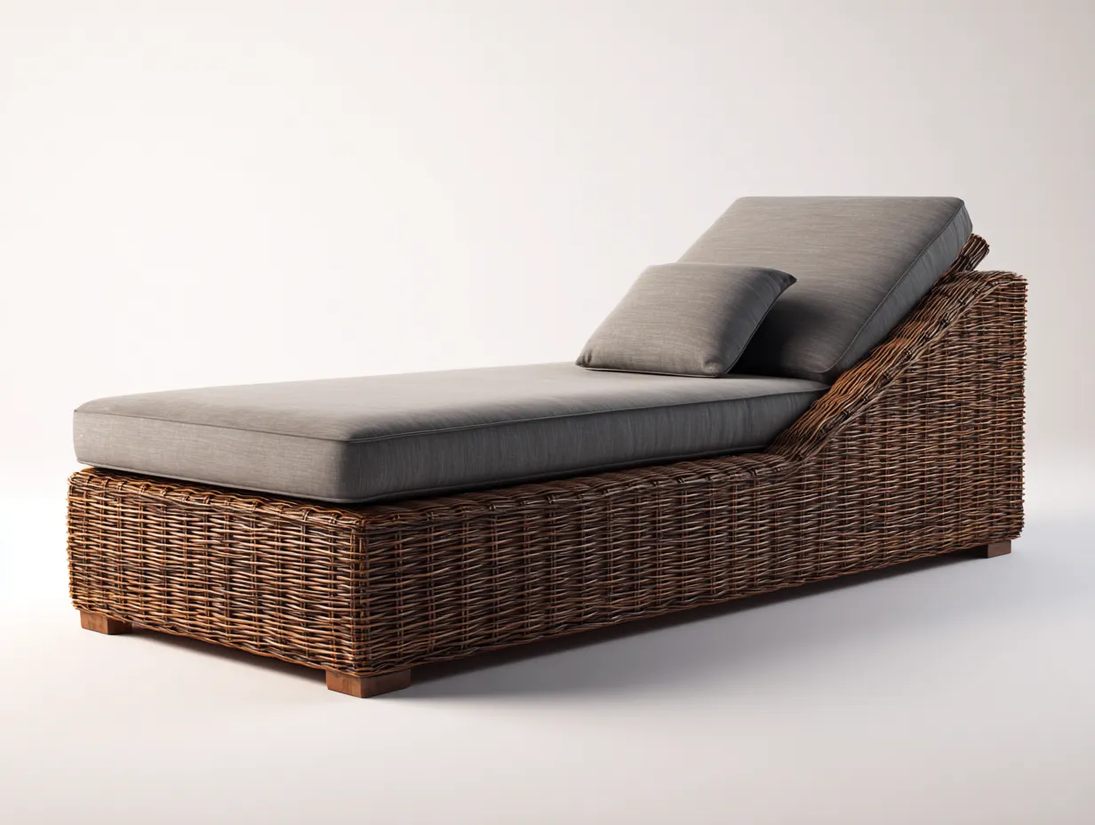 Tumbona de exterior de ratán con cojines grises 200x70x80 cm - Diseño elegante para jardín o terraza-Roomgethub