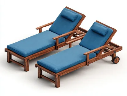 Tumbona de exterior de madera con cojines azules 200x65x85 cm - Diseño reclinable para jardín o terraza-Roomgethub
