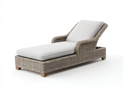 Tumbona de exterior de ratán con cojines blancos 200x70x80 cm - Diseño elegante para jardín o terraza-Roomgethub