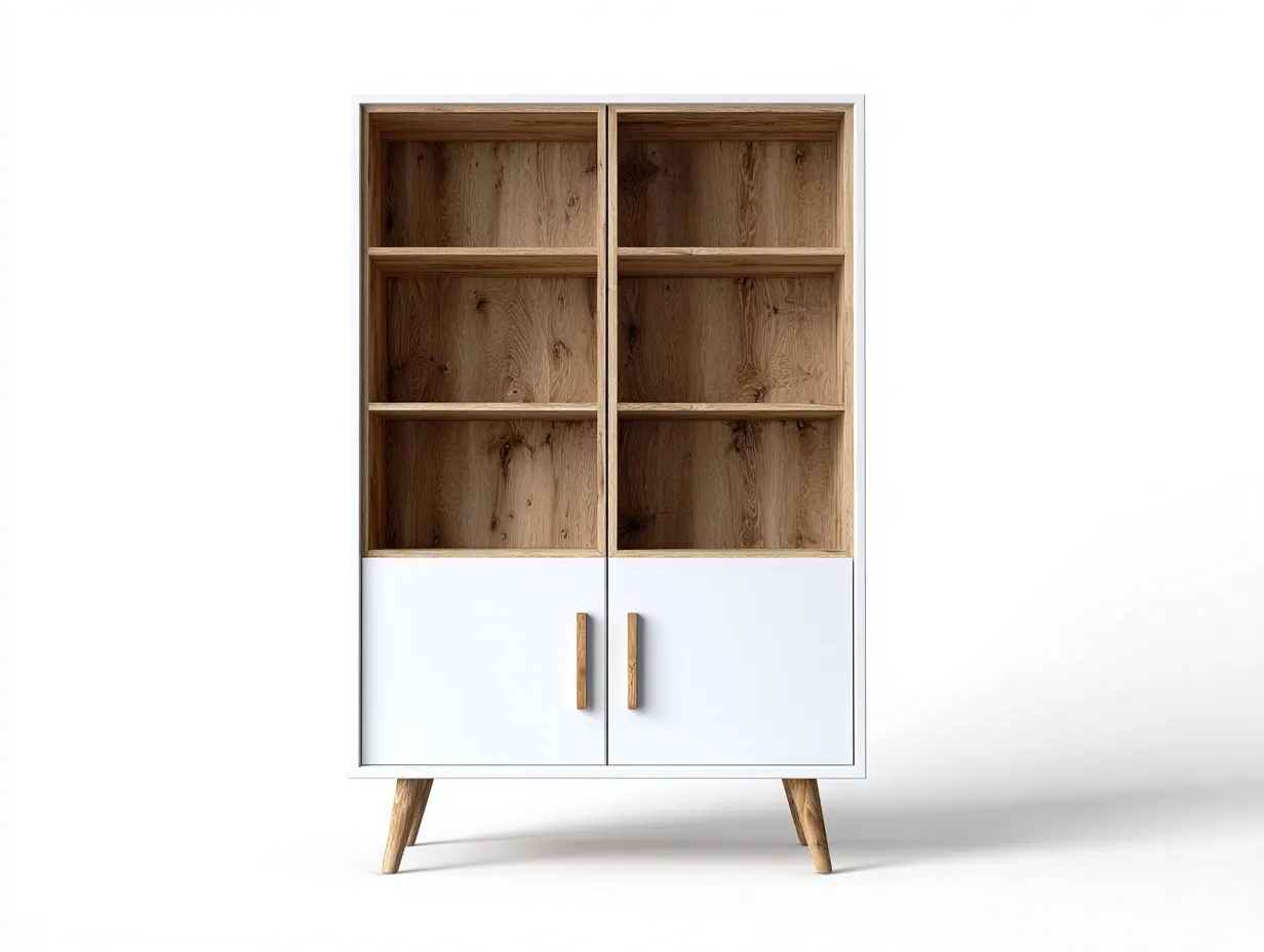 Vitrina de madera 80x40x160cm - blanco-marron - estilo nordico-Roomgethub