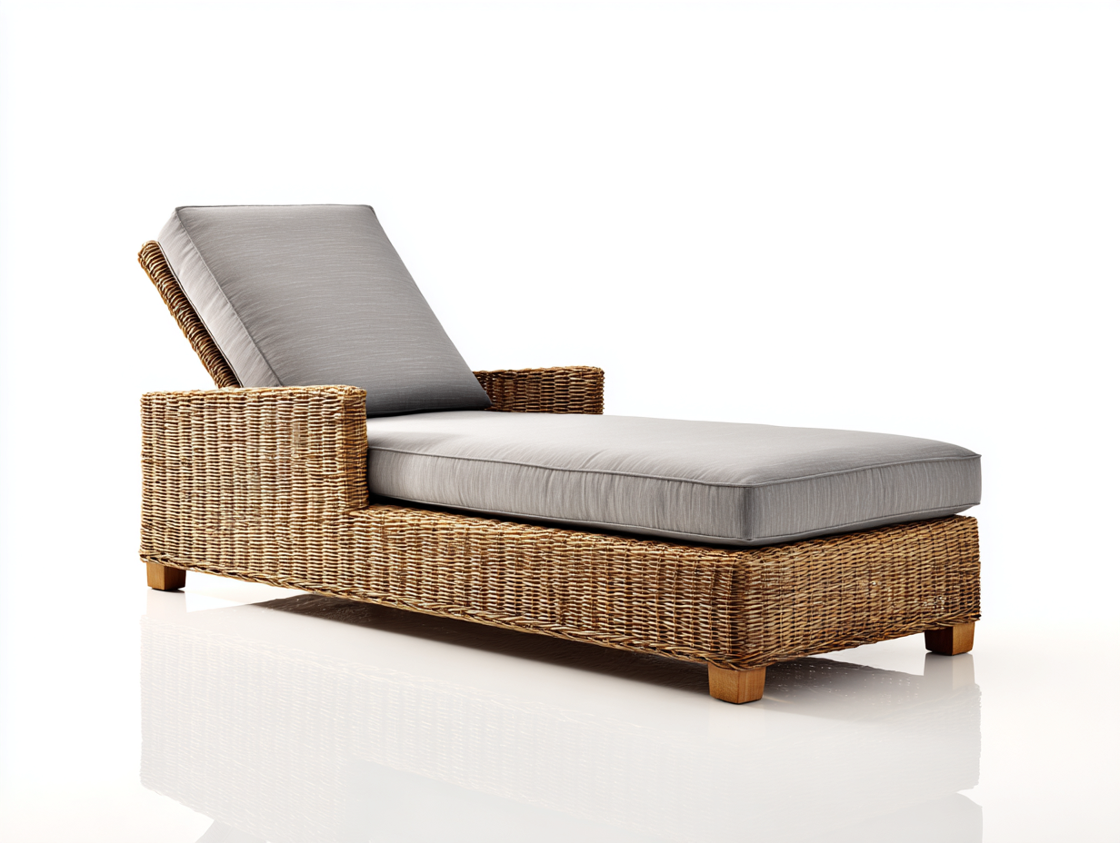 Tumbona de exterior ratán sintético 200x70x40cm - cojín gris - estilo natural-Roomgethub