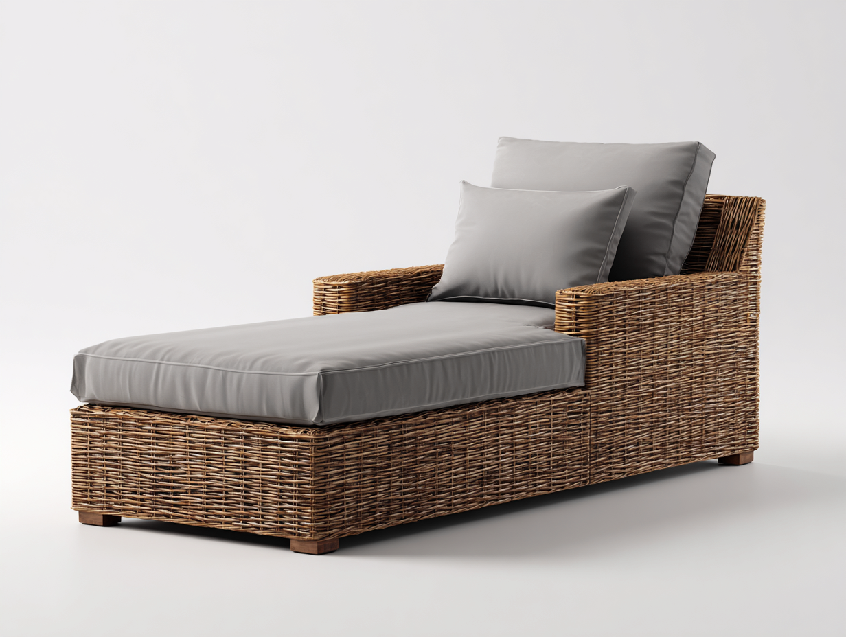 Tumbona de exterior de ratán con cojines 180x70x75 cm - Natural-gris - Diseño cómodo para jardín y terraza-Roomgethub