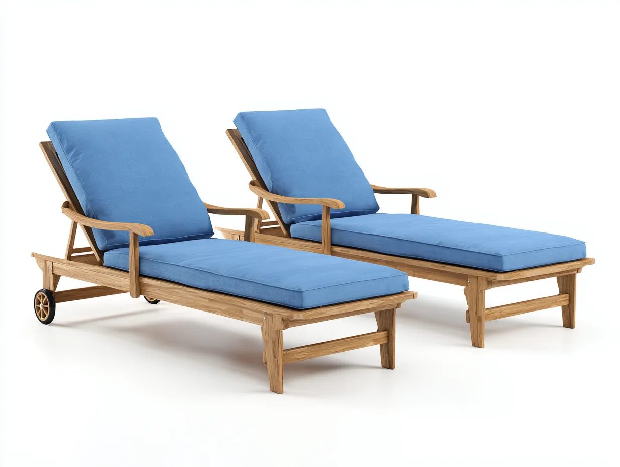 Tumbona de exterior de madera con cojín 200x65x95 cm - azul - diseño ajustable para jardín-Roomgethub