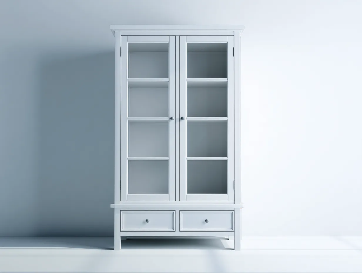Vitrina de madera con puertas de cristal 90x40x190cm - blanco - estilo clasico-Roomgethub