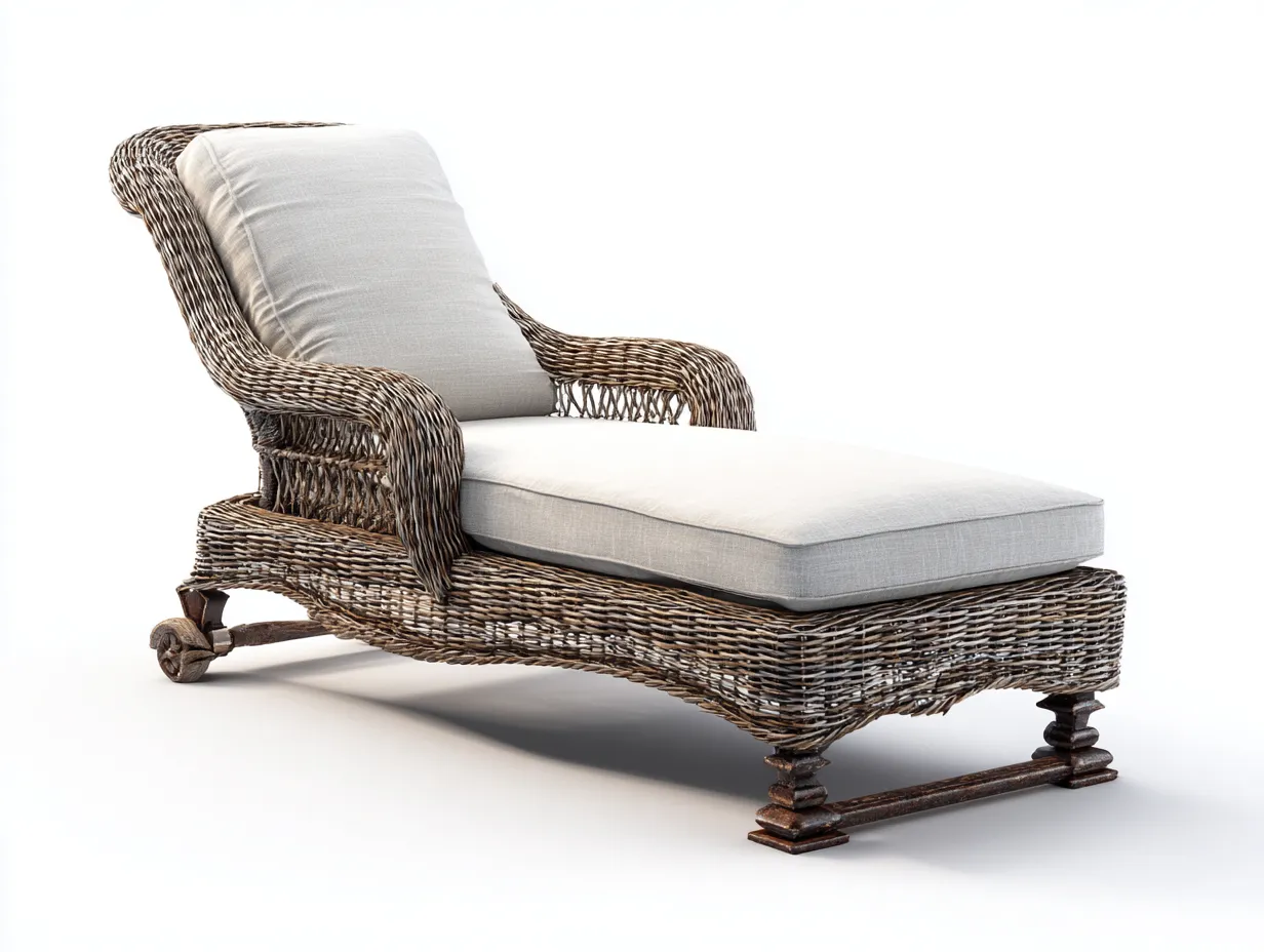 Tumbona de exterior de ratán con ruedas y cojín 185x70x80 cm - Natural-beige - Diseño clásico para jardín y terraza-Roomgethub