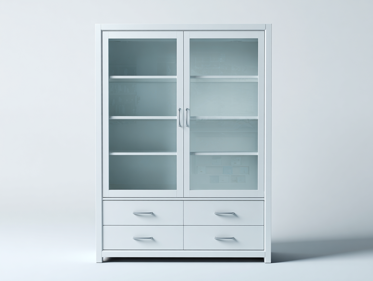 Vitrina blanca con 2 puertas de vidrio y 4 cajones 100x40x190 cm - Blanco - Diseño moderno para salón-Roomgethub