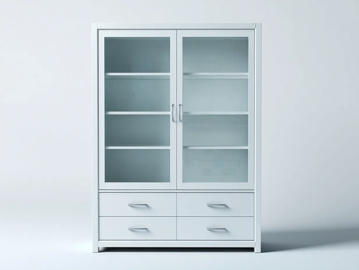 Vitrina blanca con 2 puertas de vidrio y 4 cajones 100x40x190 cm - Blanco - Diseño moderno para salón-Roomgethub