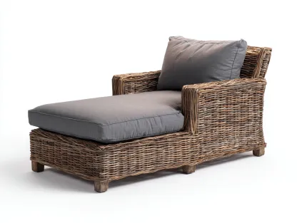 Tumbona de exterior de ratán con reposabrazos 190x75x80cm - gris-marrón - estilo natural-Roomgethub