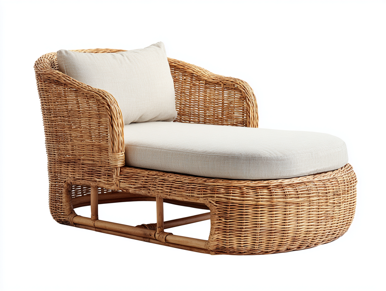 Tumbona de exterior de ratán con cojín 165x80x78 cm - beige - diseño natural para jardín-Roomgethub