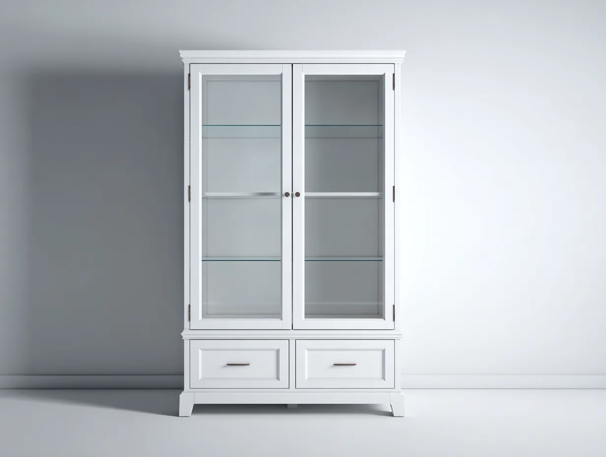 Vitrina de madera y vidrio 90x40x190 cm - blanco - estilo clásico para salón-Roomgethub