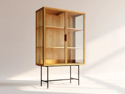 Vitrina de madera y vidrio 90x40x180 cm - natural - diseño moderno para salón-Roomgethub