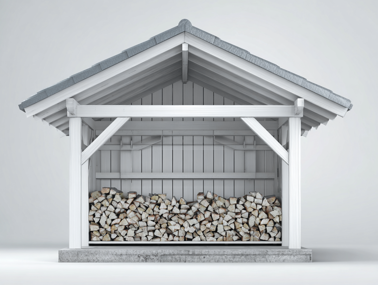 Cobertizo para leña de madera con techo a dos aguas 200x80x180 cm - blanco-gris - estilo clásico-Roomgethub